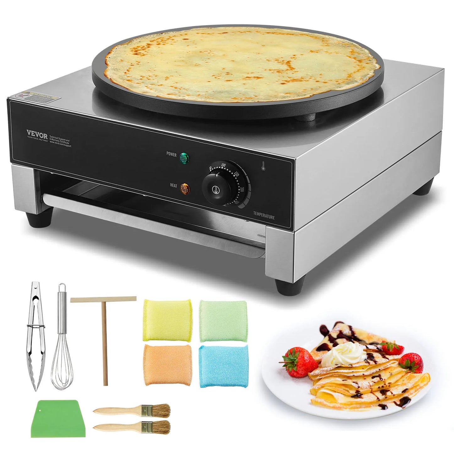 SucceBuy Electric Crepe Maker 16 Inch Commercial Crepe Machine Flat Plate Crepe Griddle Nonstick Circular Cereals Pancake Stove