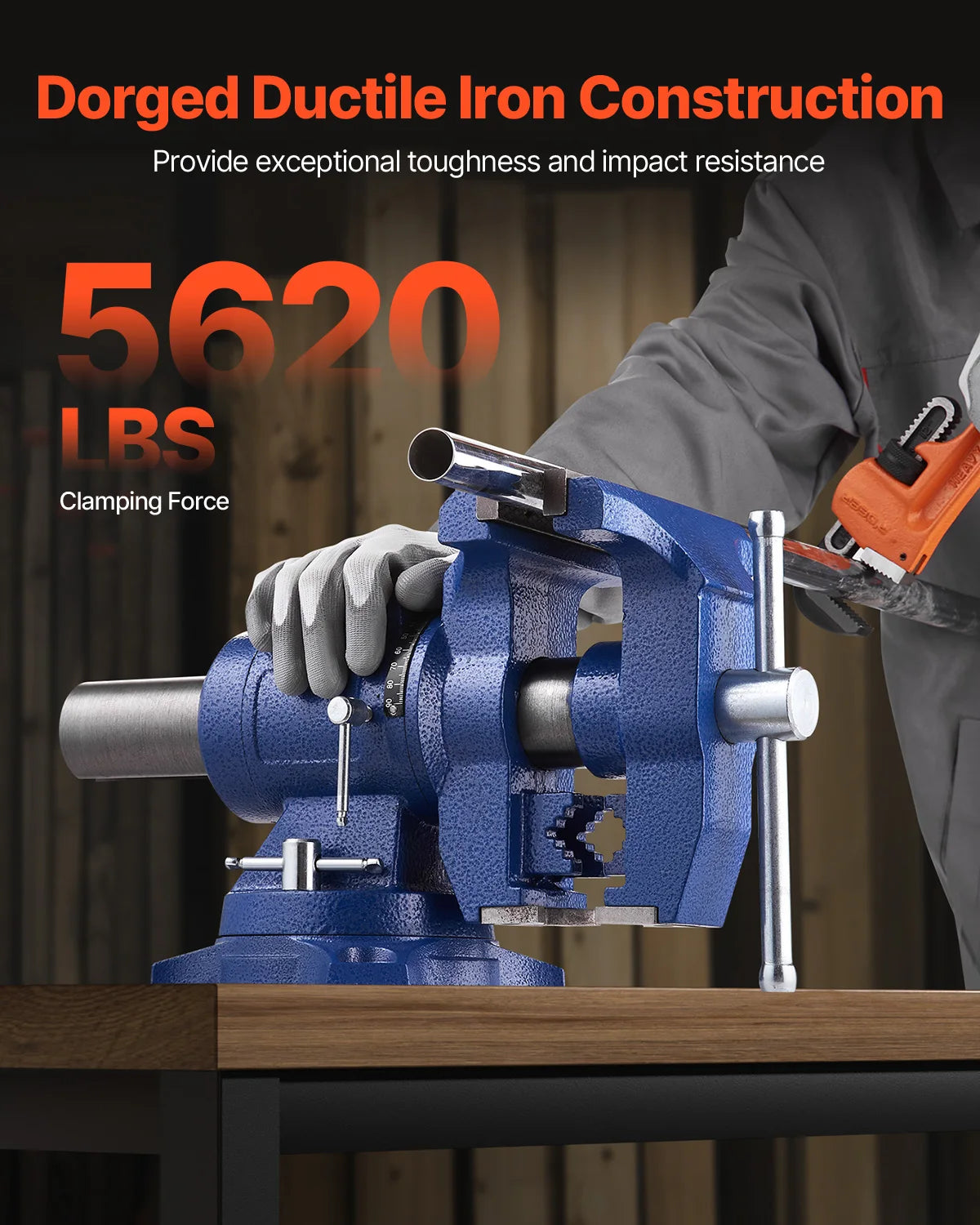 SucceBuy Heavy Duty Bench Vise 6-1/2" Jaw Width, 5" Max Jaw Opening Multi-Purpose Ductile Iron Bench Vise+Anvil for Metalworking