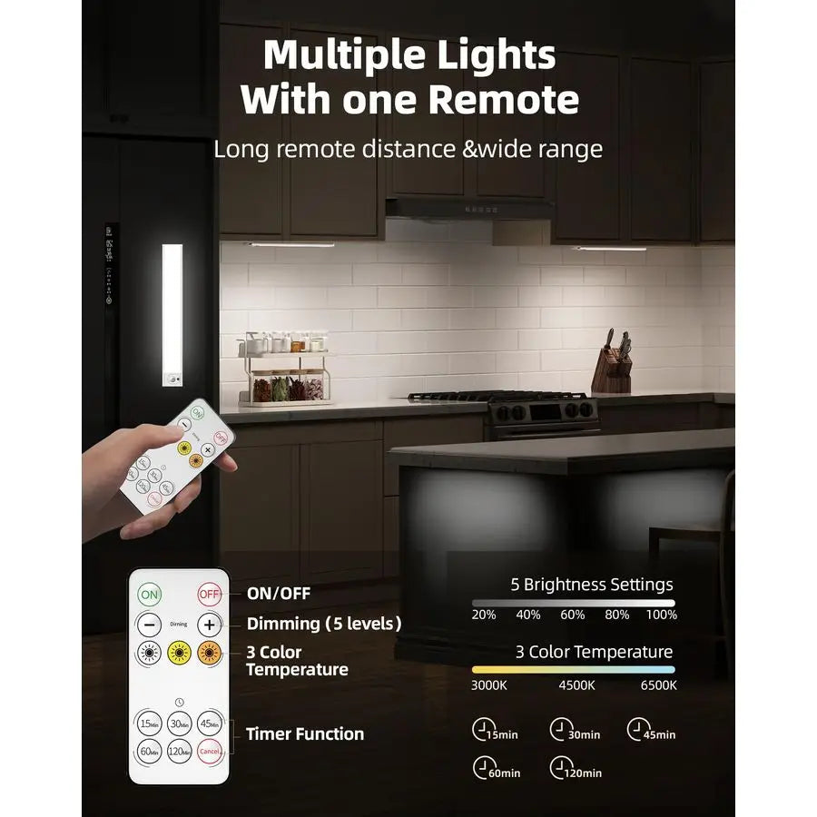 12inch Under Cabinet Lighting, Rechargeable Motion Sensor Light Wireless Indoor, Dimmable 3 Color Temps Closet Lights with Remot