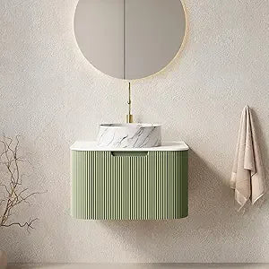 24 Inch Solid Wood Texture Floating Bathroom Vanity with Sink, Modern Wall-Mounted Striped Bathroom Storage Cabinet with White C