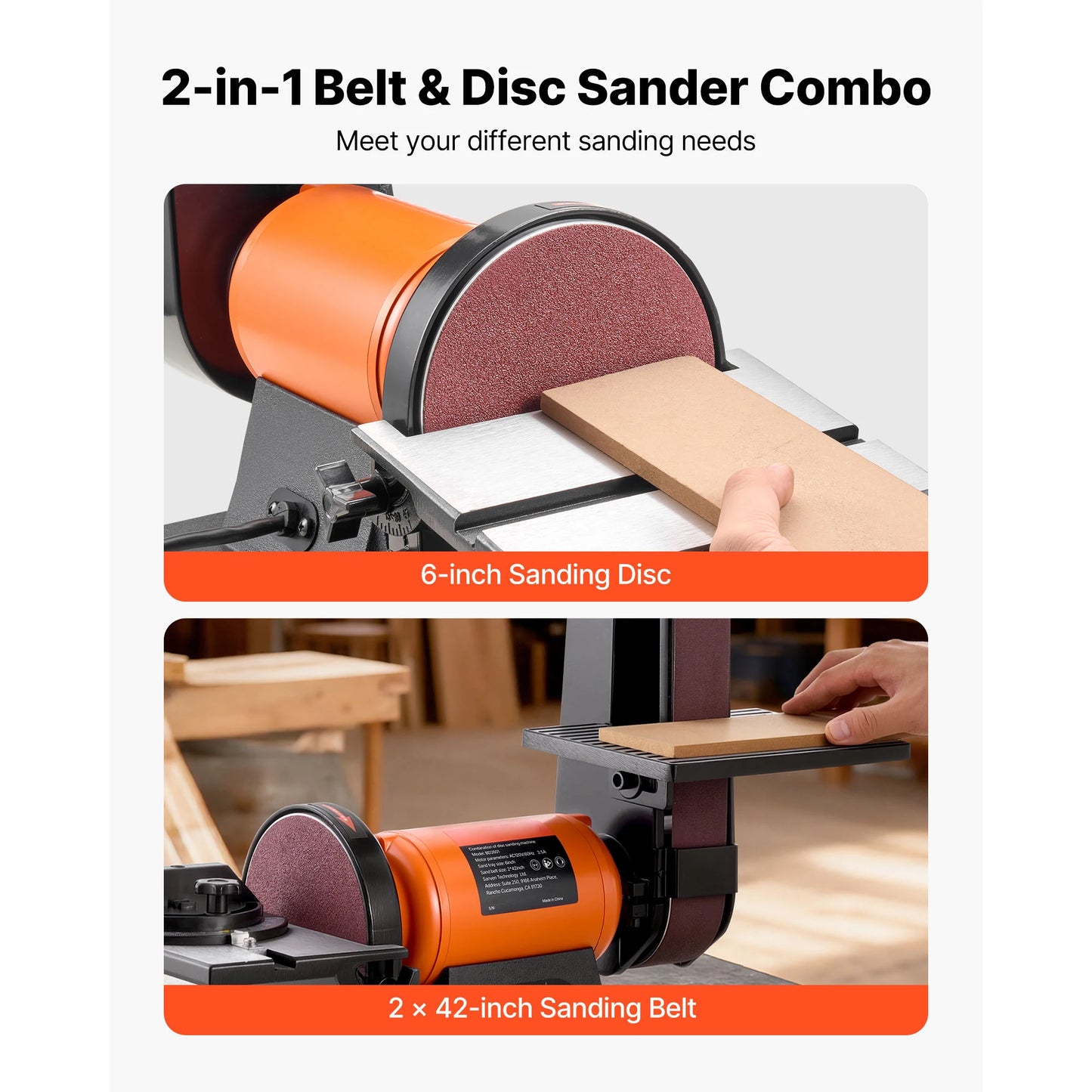SucceBuy 6in Disc Sander & 2in x 42in Belt Sander 420W Bench Belt Disc Sanders Combo for DIY Woodworking Furniture Refinishing