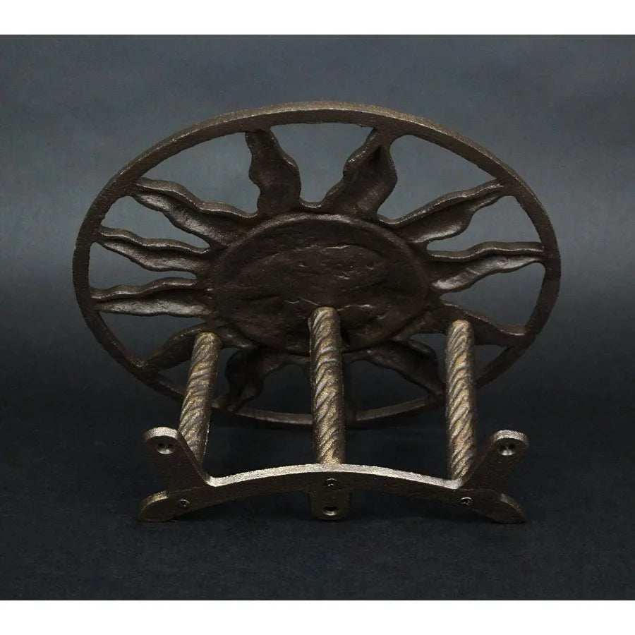 Bronze Finish Cast Iron Sun Face Garden Hose Holder 12 Inches in Diameter Decorative WallMounted Outdoor Hanger for Organized a