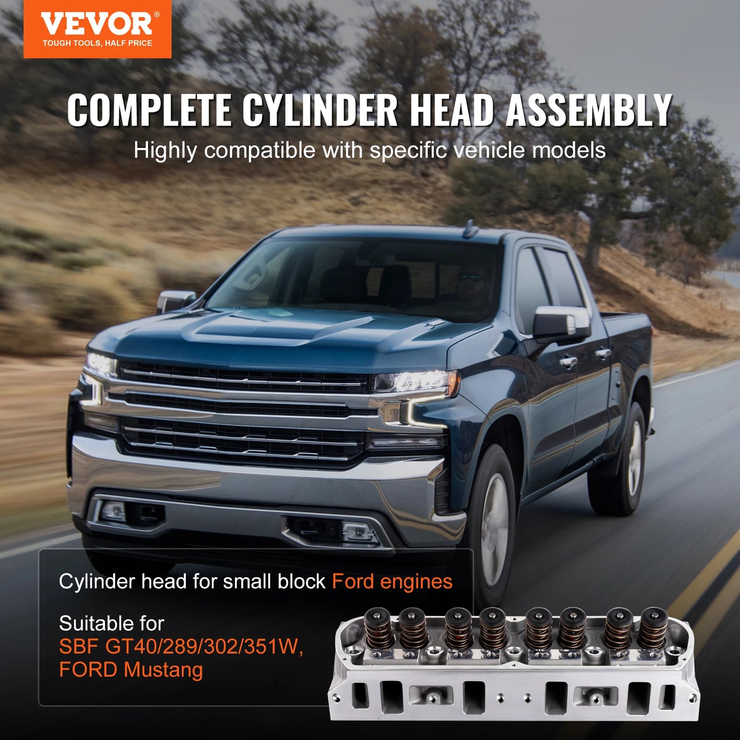 SucceBuyEngine Cylinder Head Assembly Replacement Aluminum Engine Cylinder Head Compatible with Small Block Ford Engines GT40