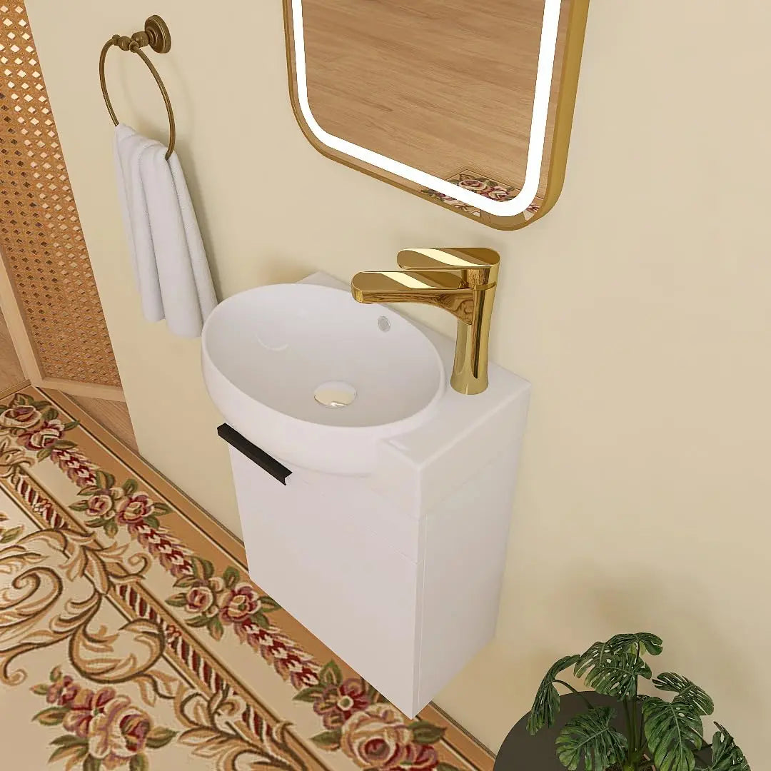 16in Floating Bathroom Vanity Sink Wall Mount Soft Close Door White Ceramic Top Small Space Storage Cabinet, Customized
