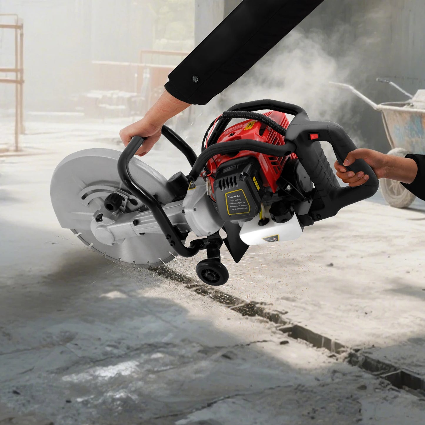 1400W Gasoline Concrete Cutting Saw Concrete Cutter Saw 52cc 2-Stroke Slotting Machine Saw for Cement Blocks, Stones