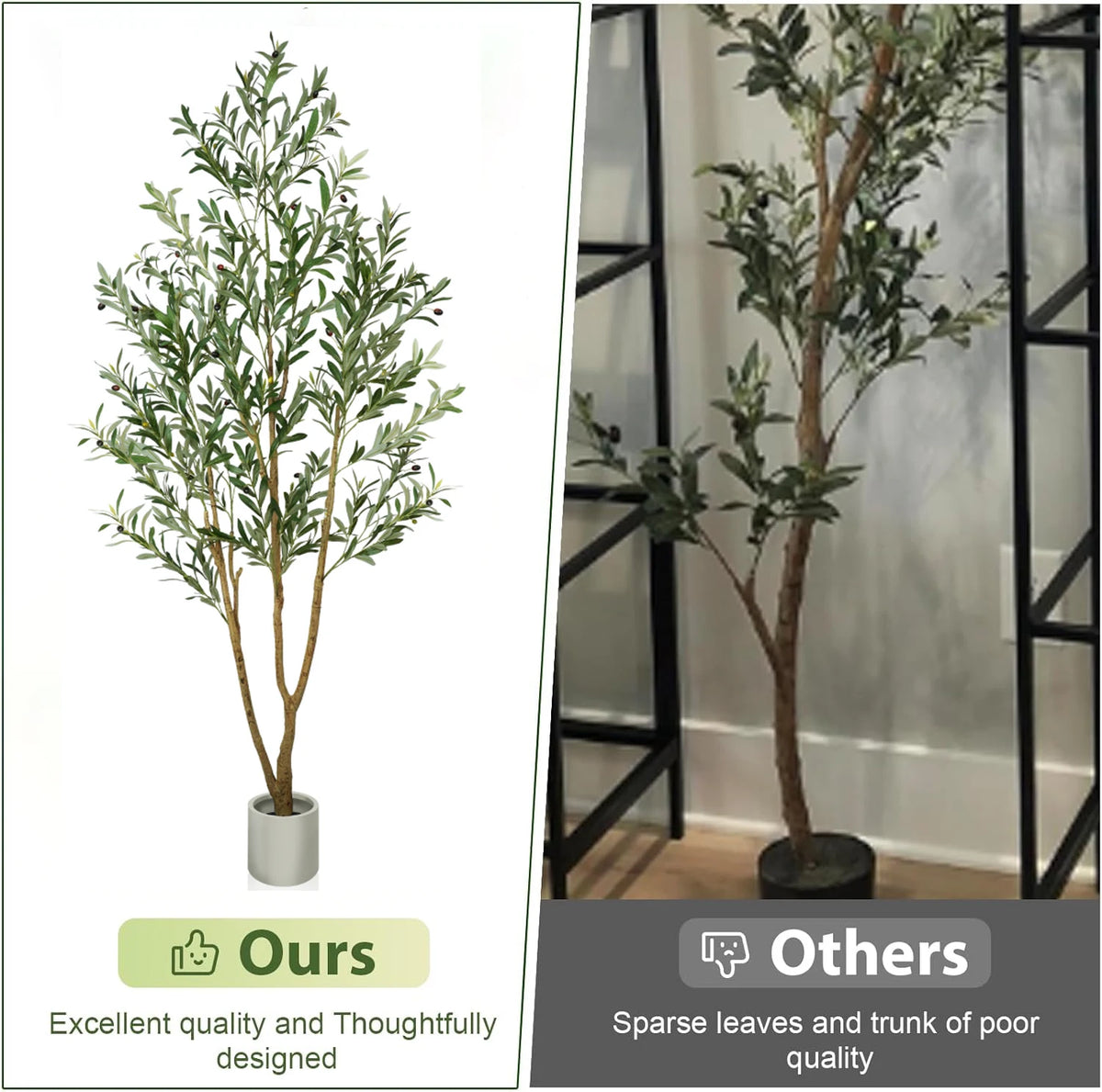 5/6/7ft Olive Trees Artificial Indoor Outdoor Faux Olive Tree with White Tall Planter, Artificial Plants with Natural Wood Trunk and Lifelike Fruits for Home Office Decor