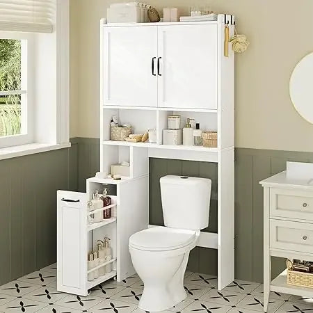 Storage Cabinet Above The Bathroom with Pulley, Small Bathroom Storage Cabinet with Adjustable Shelf and Open Bathtub Shelf