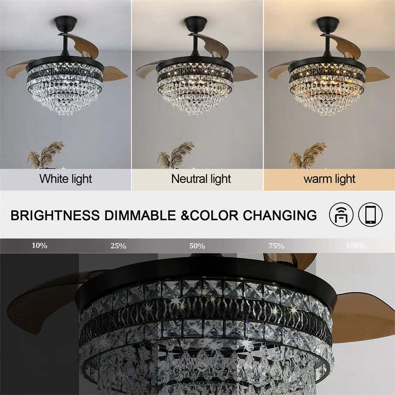 Modern Intelligent Ceiling Fan Lights  App Rc Adjustable 6 Level Speed Luminaire Bedroom Led Fandelier Lamp Indoor Pendant Light