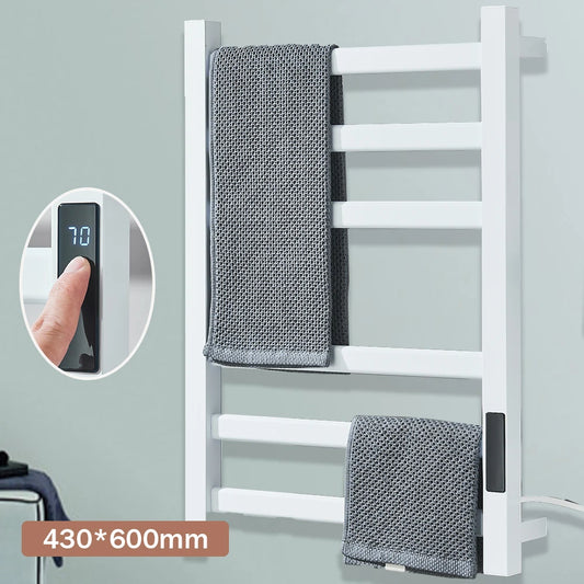 Black Bathroom Electric Heated Towel Rack with Digital Display Touch Thermostatic Dry Towel 304 Stainless Steel Heater