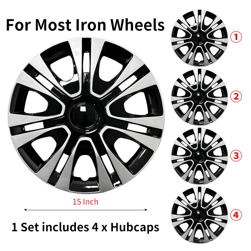 Sports Caps Rim 15inch Hub Cover for Iron Rim Wheel Cover Set of 4 Steel Replacement Plastic Hubcap for R15 Tire Car Accessories