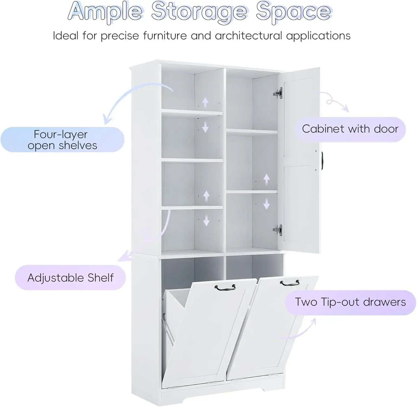 68” Tall Bathroom Storage Cabinet with 2 Tilt Out Laundry Hamper, Freestanding Bathroom Storage Cabinet with Door and Adjustable