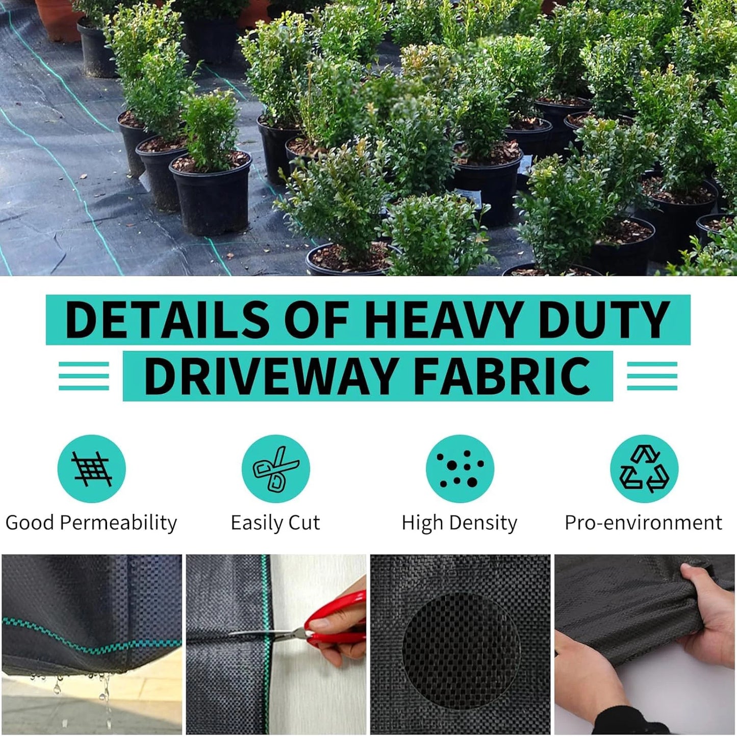 Weed Barrier Fabric Heavy Duty Landscape Fabric & Ground Cover with UV Protection Gardening Mat for Gardens Landscaping Driveway