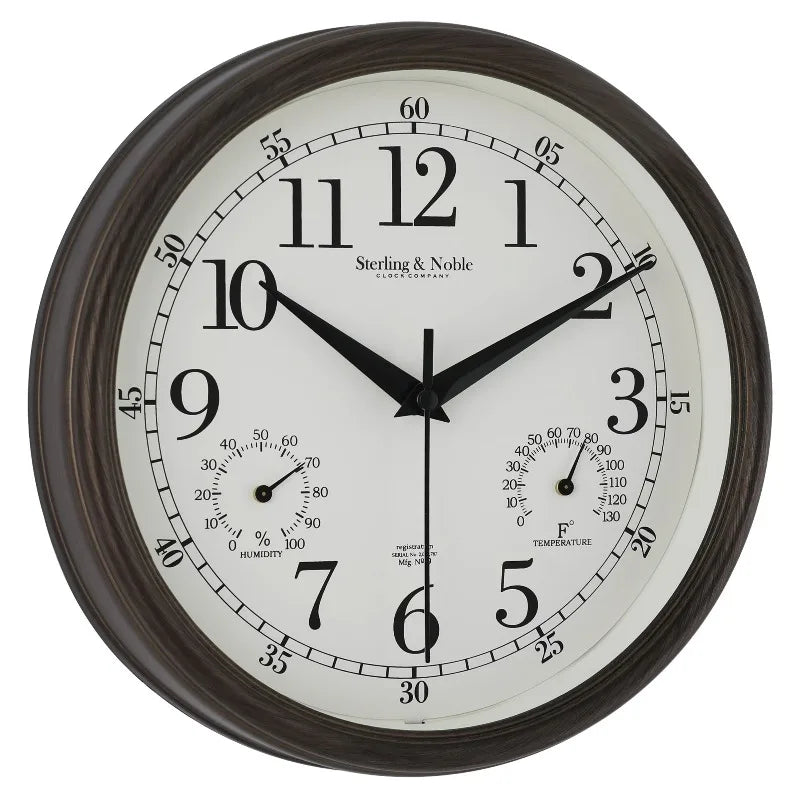 8.75" Indoor/Outdoor Antique Bronze Round Arabic Analog Wall Clock