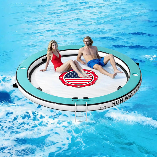 Sunchill Float Ring with 6 Cup Holders, Inflatable Water Hammock Heavy Duty Lake Floats for Adults Party, Round, Custom