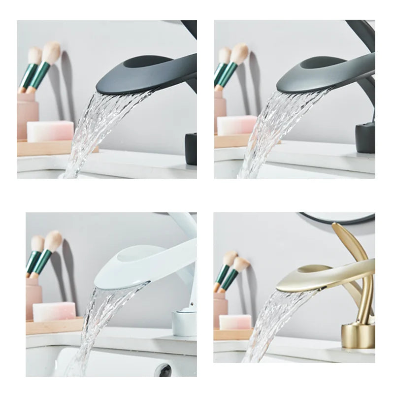 Modern Bathroom Sink Faucet Cold and hot water Unique Curved Waterfall Spout Single Handle Vanity Basin Mixer Tap Durable