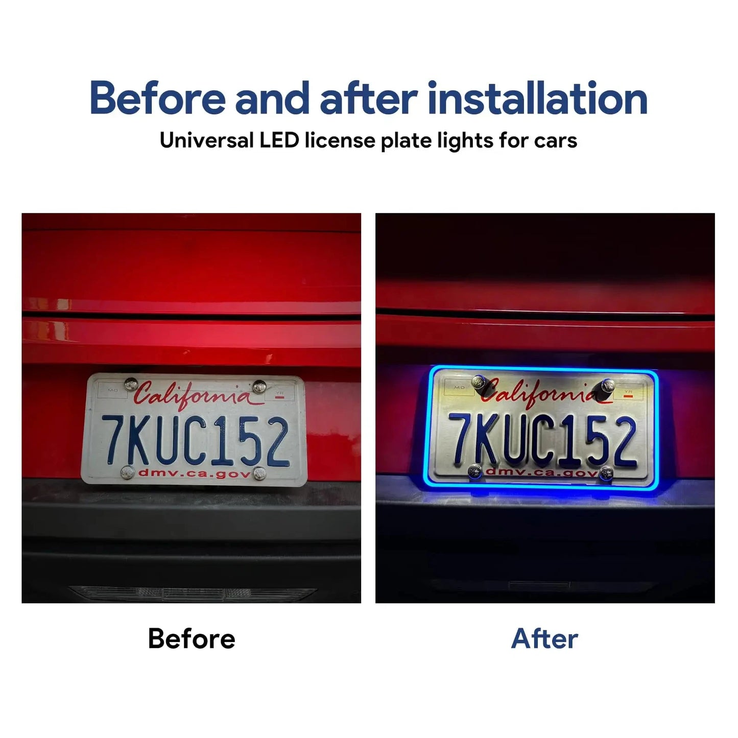 Color LED License Plate Frame Waterproof Universal Fit Rear Plate Light Cover DC12V Bright Accent Lights for Car Truck SUV Auto