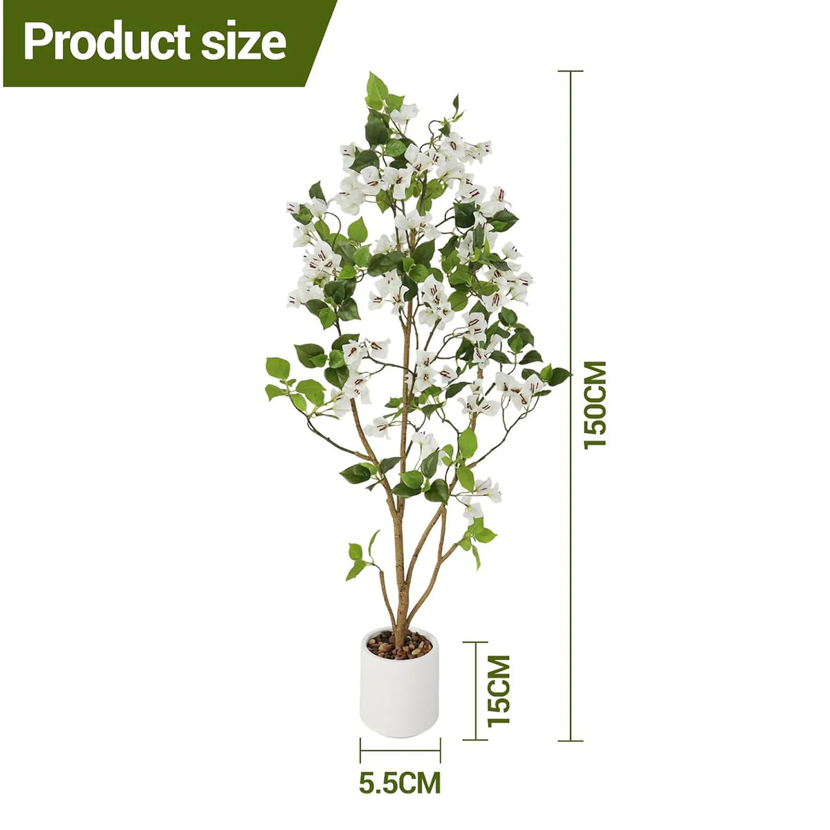 5FT tall Artificial tree in a pot, lifelike artificial potted plant with flowers for office, wedding and home Decor