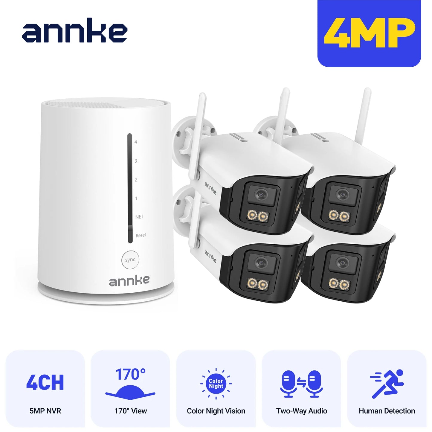 ANNKE Wireless Security Camera System 4CH NVR 4MP Dual Lens WiFi6 Outdoor CCTV Kit Home Surveillance with Alexa