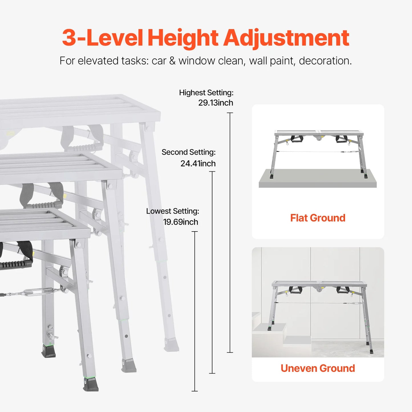 SucceBuy Work Platform 3 Gear Folding Steel Step Ladder Portable Scaffolding Platform 400 lb Load  Stool to Cleaning &Washing