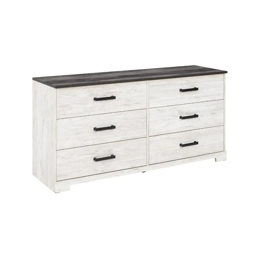 6 Drawer Double Dresser Wood Chest Storage Bedroom Furniture Whitewash Finish, Custom
