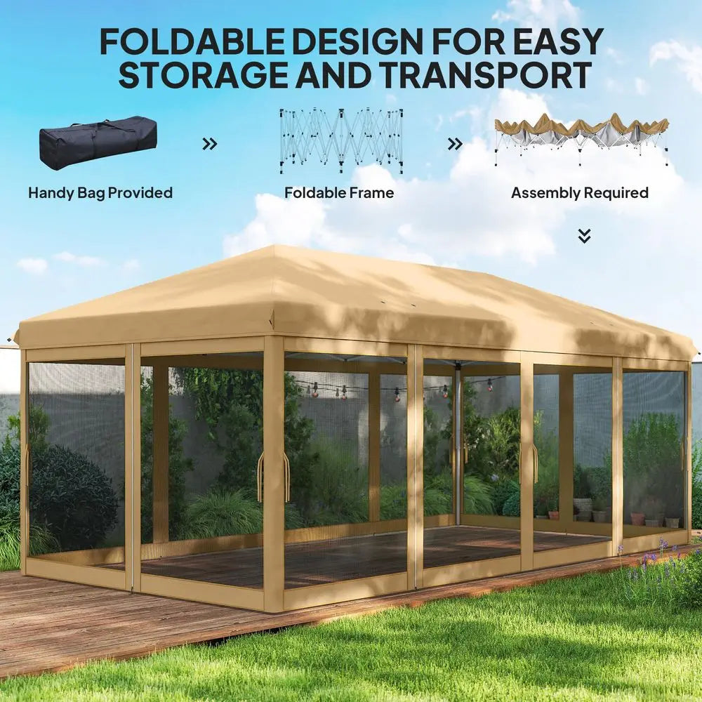 10 x 20 Pop Up Canopy Tent with Netting, Heavy Duty Instant Sun Shelter, Large Tents for Parties with Carry Bag for Outdoor, Ga
