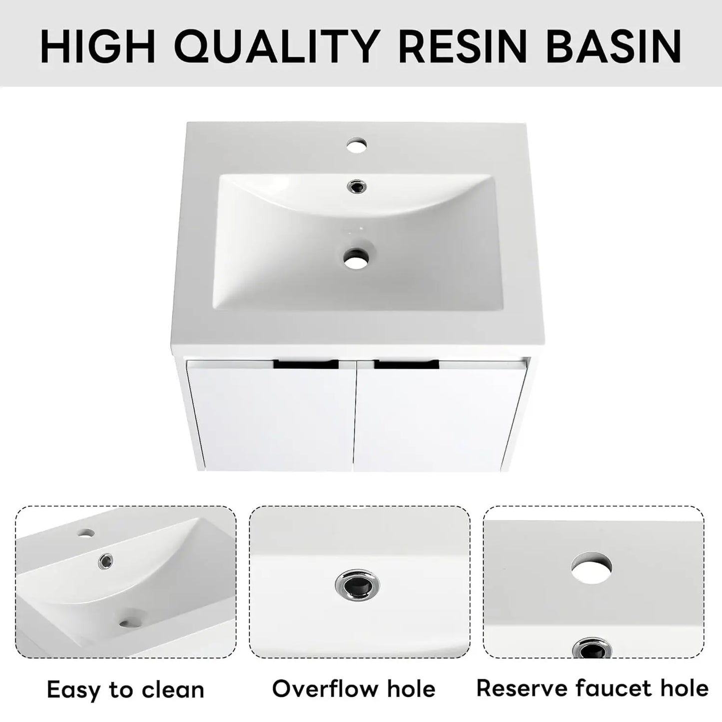 48" Wall Mounted Bathroom Vanity Resin Sink Soft Close Storage Cabinet Modern Glossy White, Customized