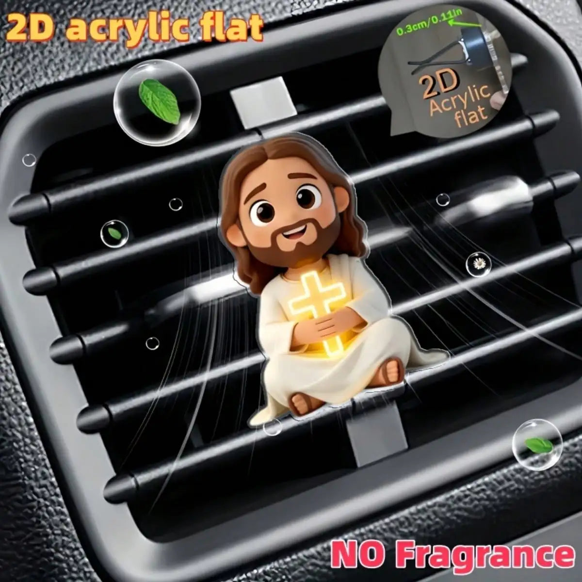 2D Flat Jesus Holding Cross Pattern Car Air Vent Clip Decor, Fragrance Diffuser, Perfect Holiday Gift, Refreshes Car Interior, Cute Car Decor, Angel Shaped Car Accessory, Random Fragrance, Customizable Fragrance Oil. Best Gif