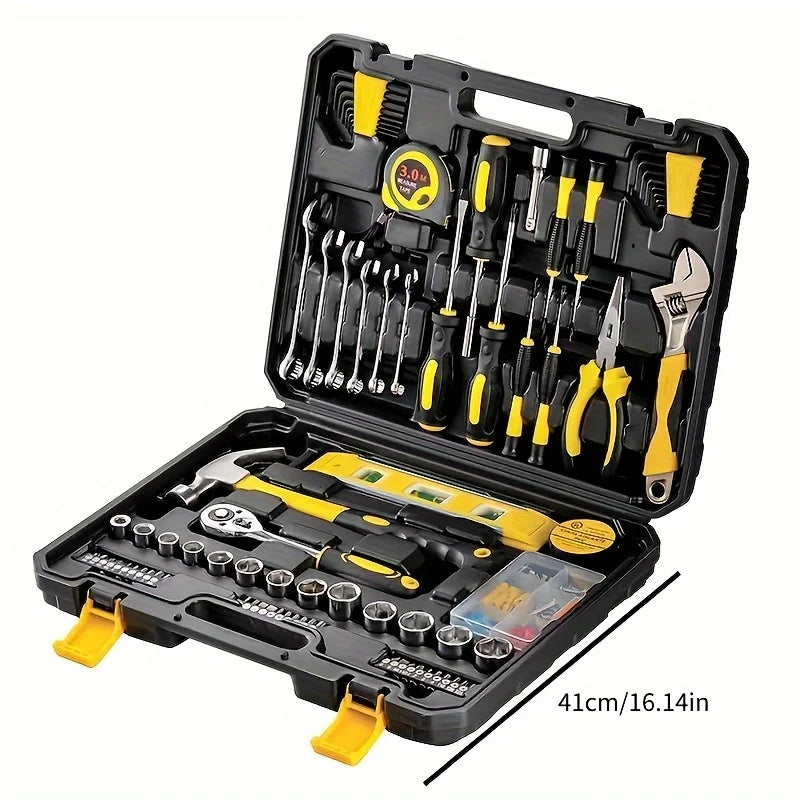 108-Piece Multi-Purpose Manual Tool Set with Carbon Steel Tools and Storage Box for Automotive and Home Repair