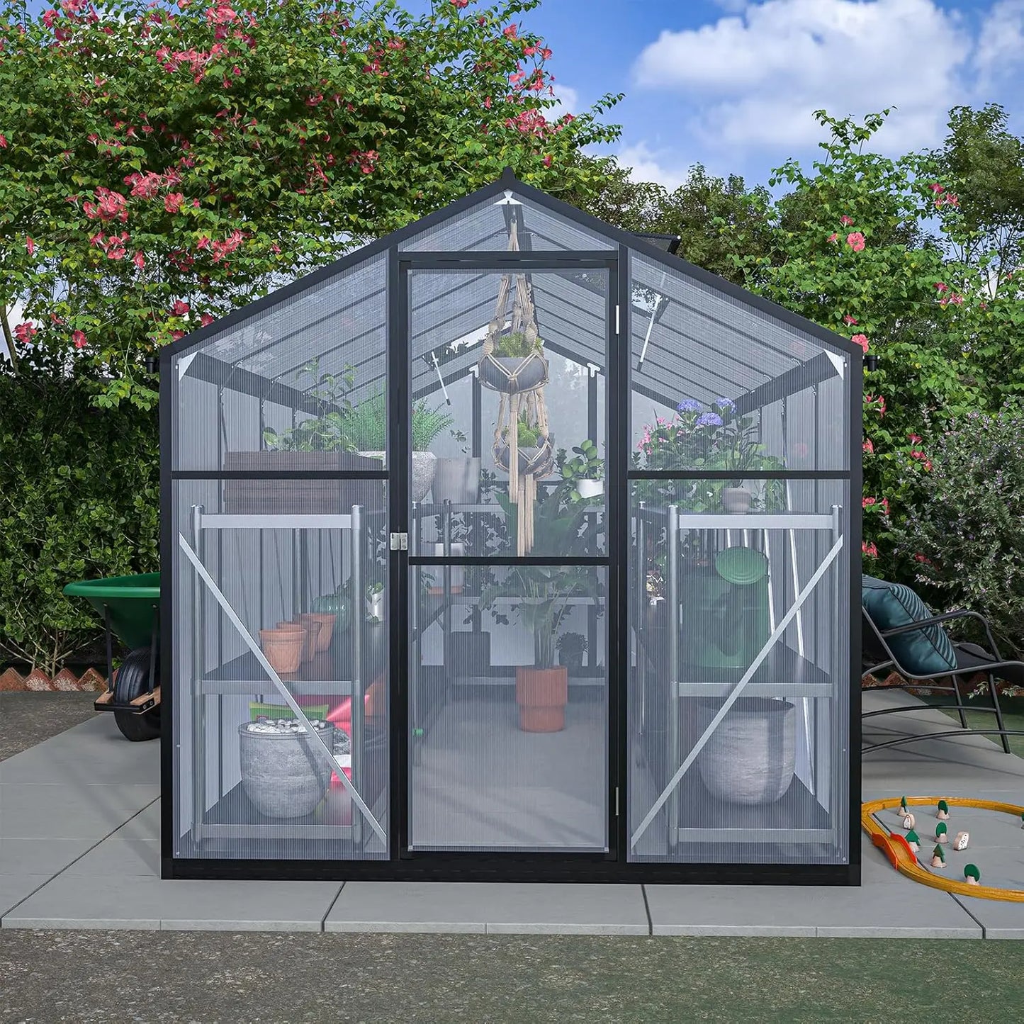 6x12 Ft Greenhouses for Outdoors, Walk-in Green House with UV-Coated Heavy-Duty Polycarbonate Panels for Outdoor, 2, Customized
