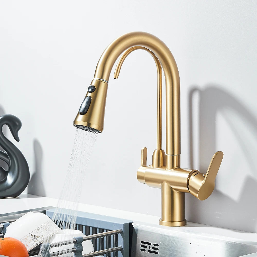 Onyzpily Black Touch/NO Sensor Kitchen Faucet Pull Out Sink Faucets Hot Cold Mixer Pure Water Tap Deck Mounted Taps Dual Handle