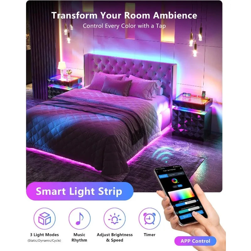Dystler Night Stand with Charging Station and RGB Lights, LED Nightstand Tempered Glass and Sliding Top, 3 Drawers Bedside Table