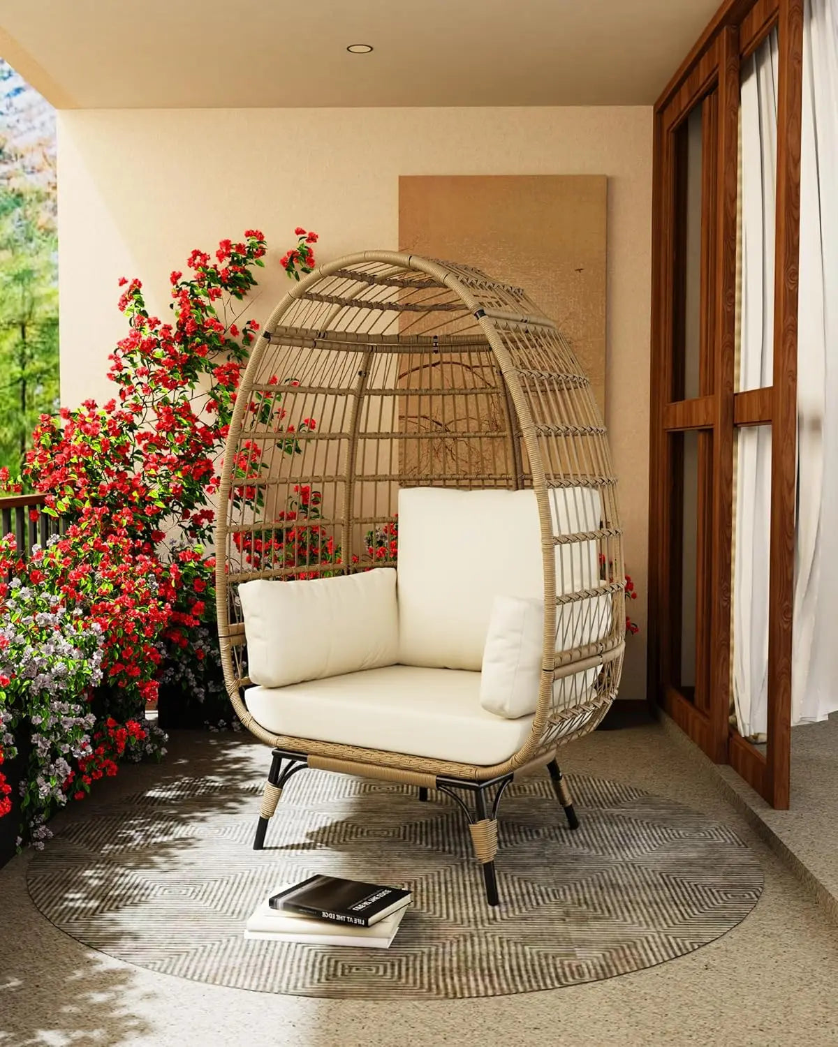 Outdoor Egg Chair, Oversized Patio Wicker Basket Chair for Balcony, Patio, Living Room, Lounge Chairs for Outside with Thick Cus