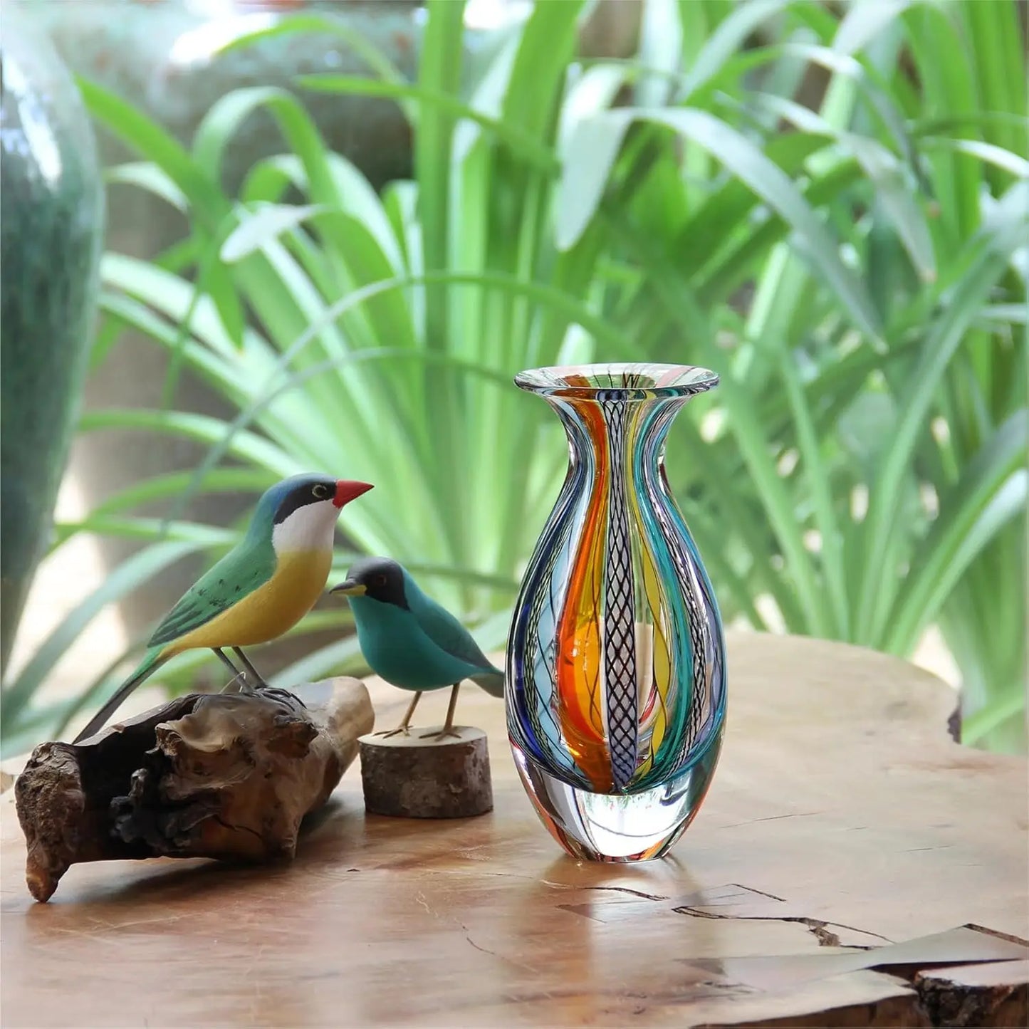 Ca D Oro Small Glass Vase Boho with Colored Canes Hand Blown Murano-Style Art Glass - Model Nº 2