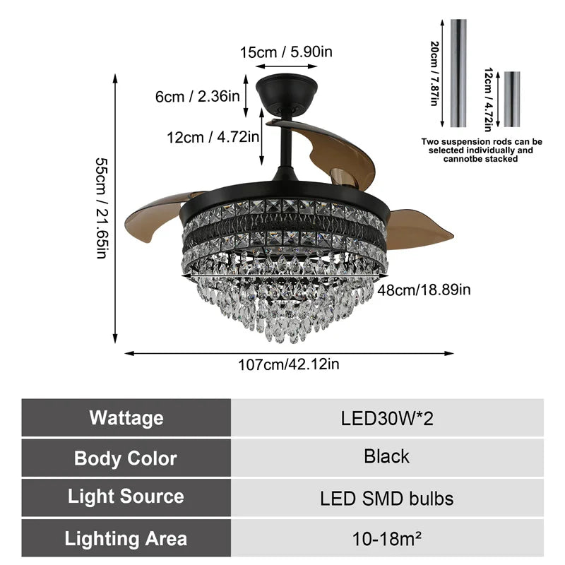 Modern Intelligent Ceiling Fan Lights  App Rc Adjustable 6 Level Speed Luminaire Bedroom Led Fandelier Lamp Indoor Pendant Light