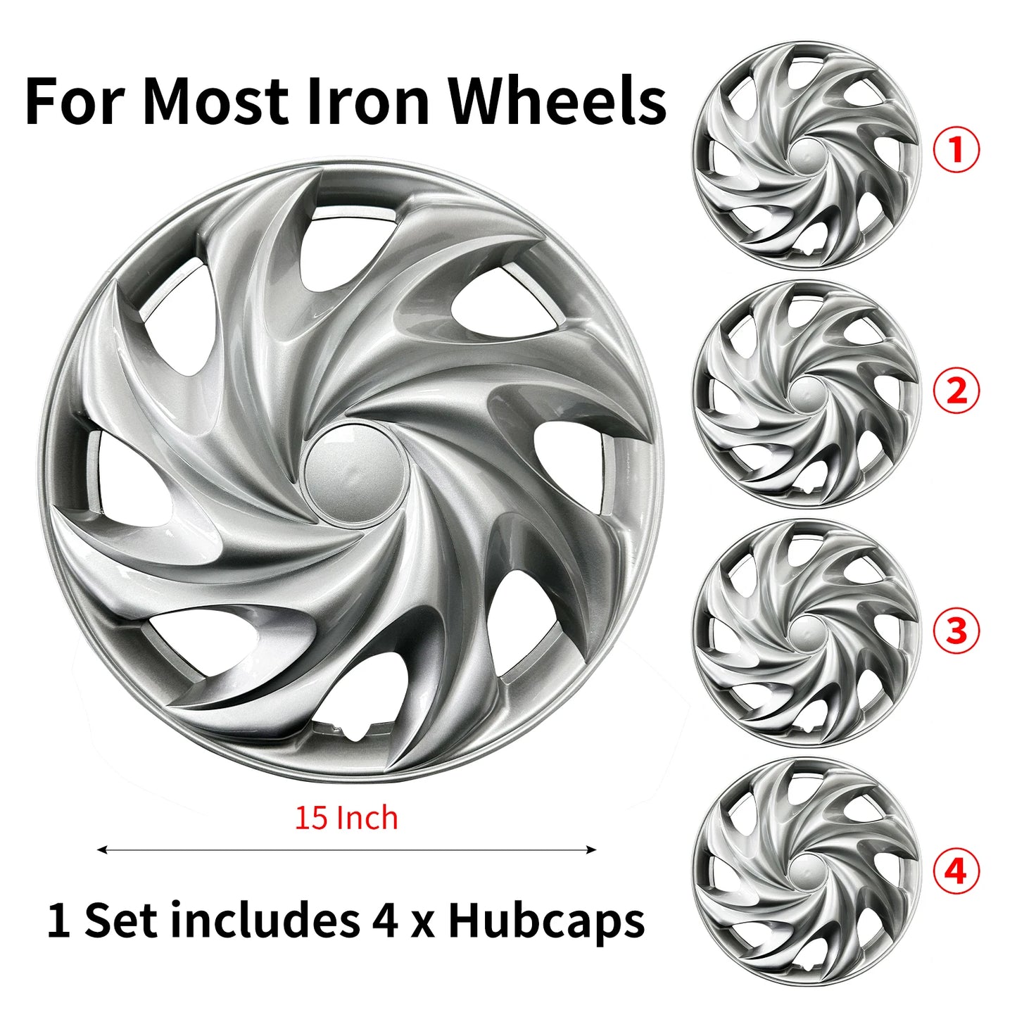Sports Caps Rim 15inch Hub Cover for Iron Rim Wheel Cover Set of 4 Steel Replacement Plastic Hubcap for R15 Tire Car Accessories