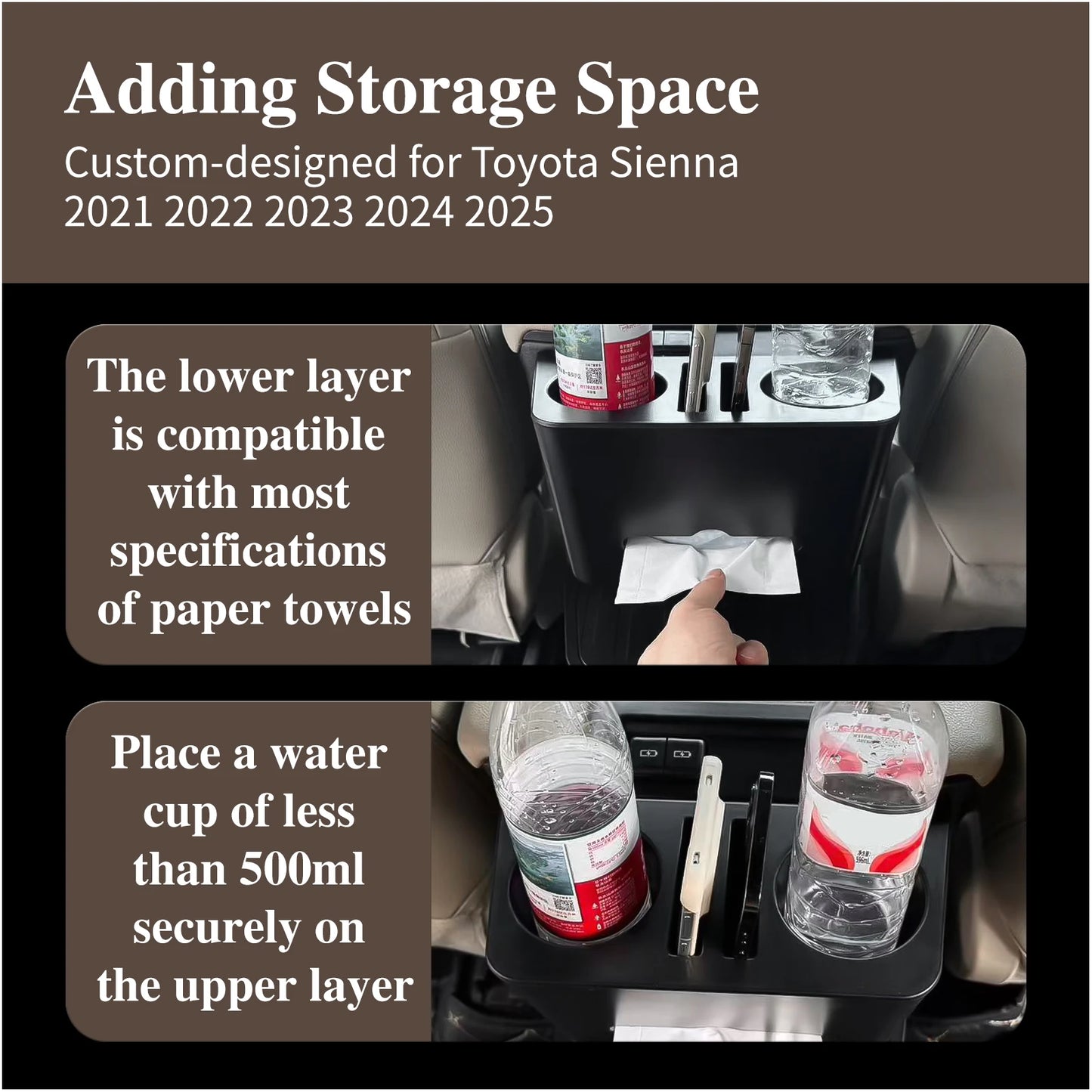 For Toyota Sienna 2024-2025 Car Central Control Armrest Cup Holder Tissue Box Storage Box Organizer Case Interior Accessories