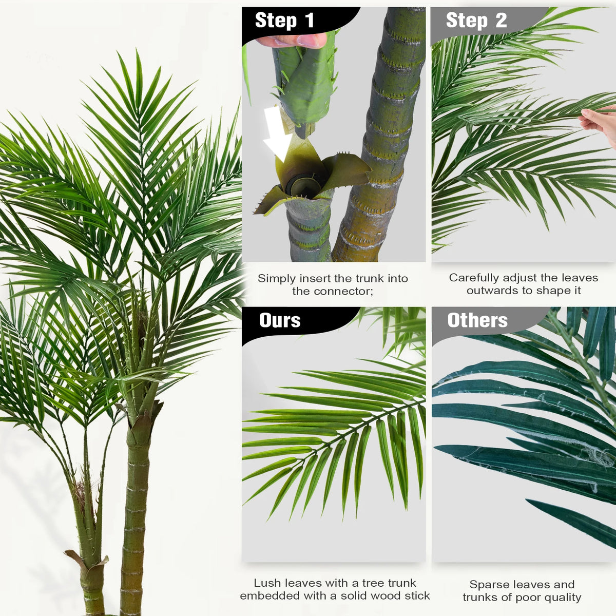 60inch Artificial Areca Palm Tree Fake Palm Tropical Plants with White Tall Planter, Faux Floor Silk Plant in Pot, Large Trees for Home Office Living Room Decor House Warming, Indoor Outdoor