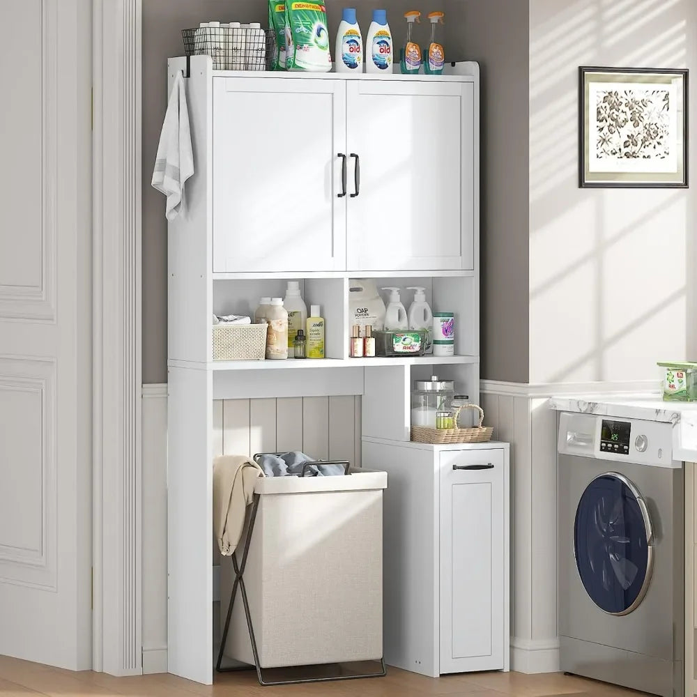 Storage Cabinet Above The Bathroom with Pulley, Small Bathroom Storage Cabinet with Adjustable Shelf and Open Bathtub Shelf