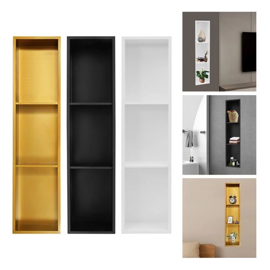 94.2*10*23.1cmWhite/Gold/Black 3 Tiers Niche,304 Stainless Steel Rectangular Shower Niche Wall-mounted for Bathrooms