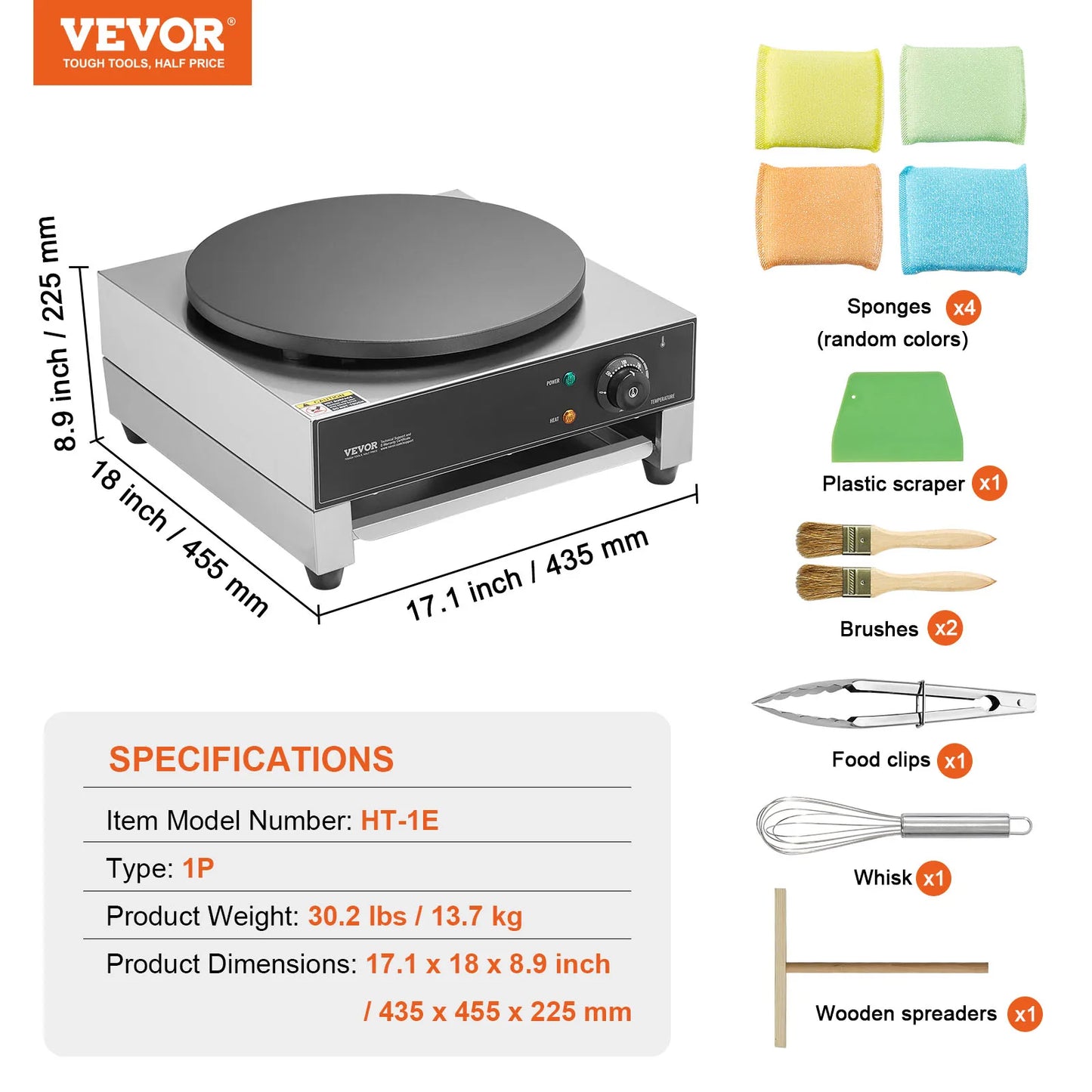 SucceBuy Electric Crepe Maker 16 Inch Commercial Crepe Machine Flat Plate Crepe Griddle Nonstick Circular Cereals Pancake Stove
