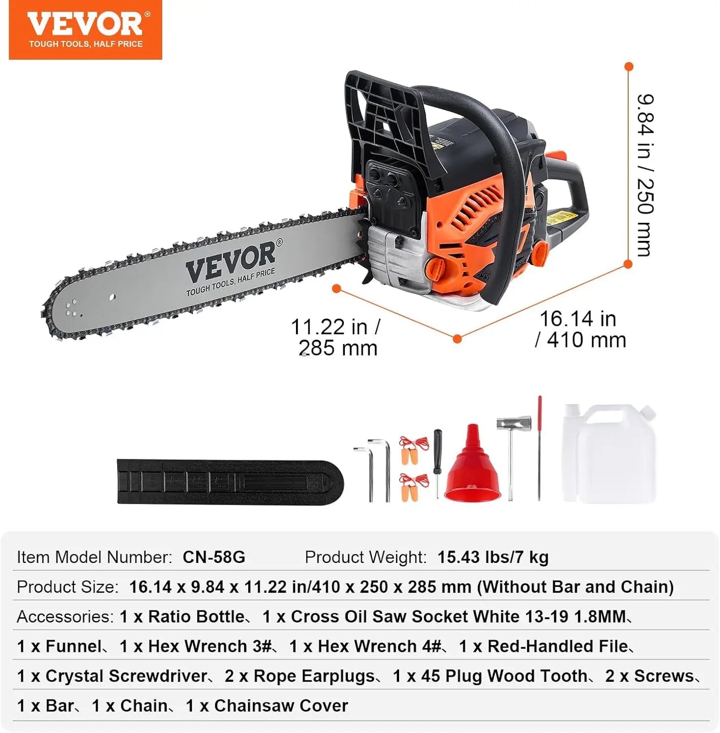 as Chainsaw 58CC 2-Cycle Powered Chainsaw 20 Inch Handheld Cordless Garden and Farm Cutting Use
