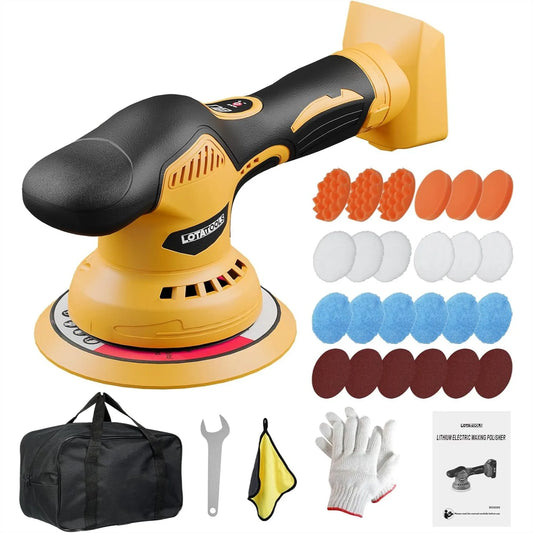 Dual-Action Polisher 8 Speeds 5500 RPM for Car Detailing, Cordless Random Orbital with Battery Compatibility