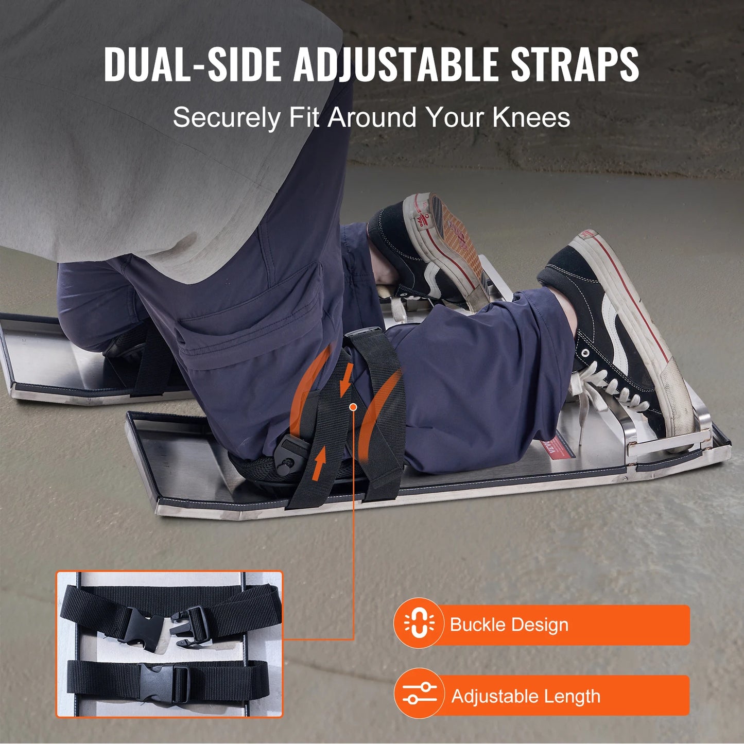 VEVOR Concrete Knee Boards Stainless Steel 28'' x 8'' Concrete Sliders Knee Boards For Concrete Concrete Knee Pads Pair Sliders