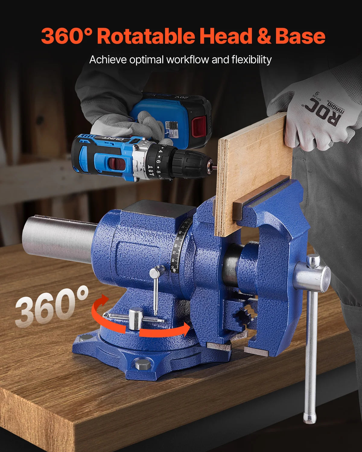 SucceBuy Heavy Duty Bench Vise 6-1/2" Jaw Width, 5" Max Jaw Opening Multi-Purpose Ductile Iron Bench Vise+Anvil for Metalworking