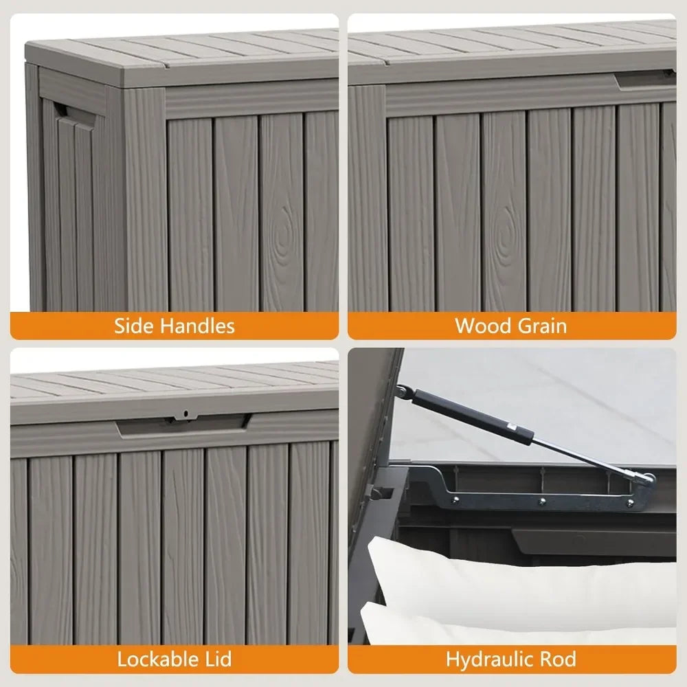 80 gallon waterproof deck box, terrace furniture storage box with lockable lid, garden, yard