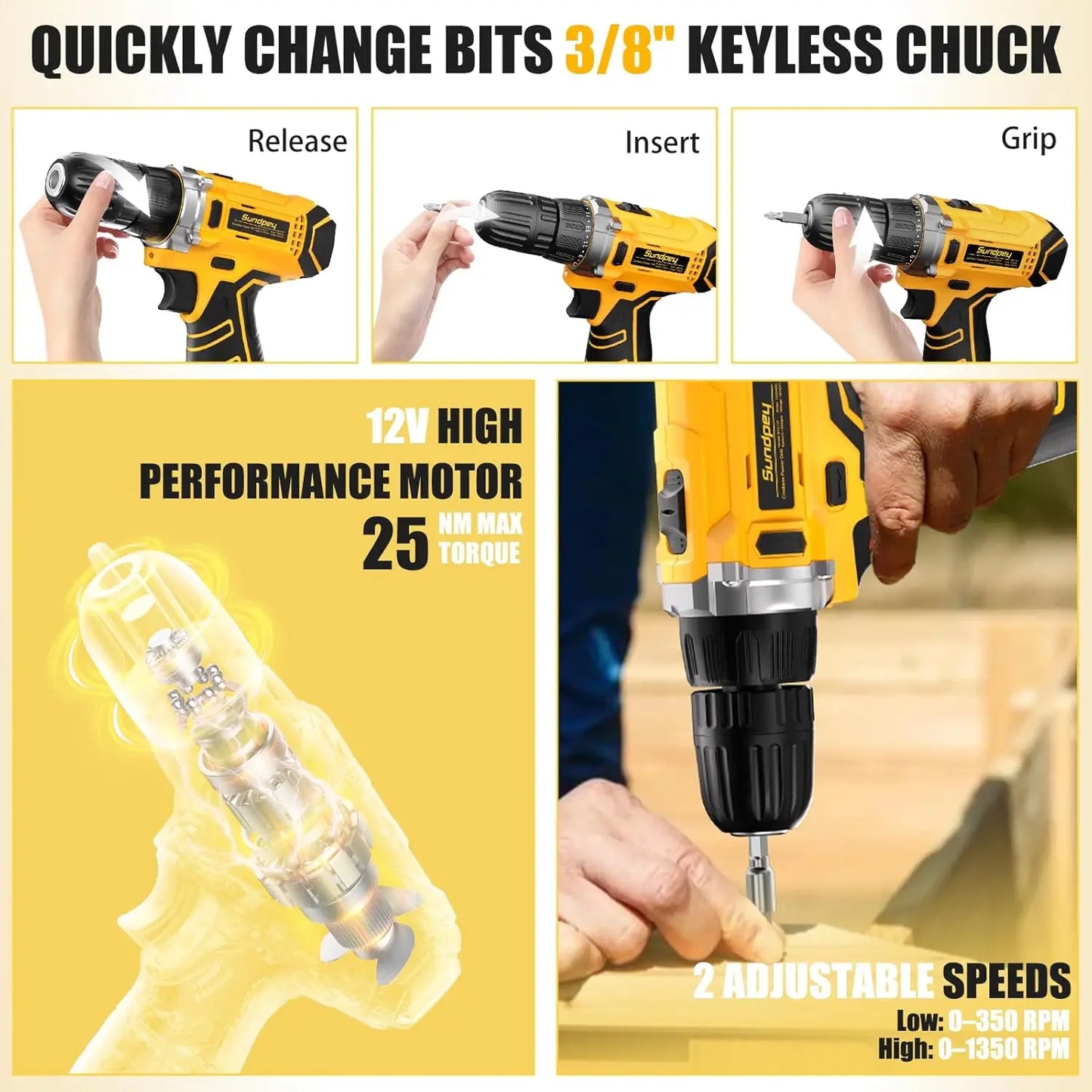 166-Piece Home Tool Kit with 12V Cordless Drill, General Household Repair Set with Battery & Charger in Portable Case