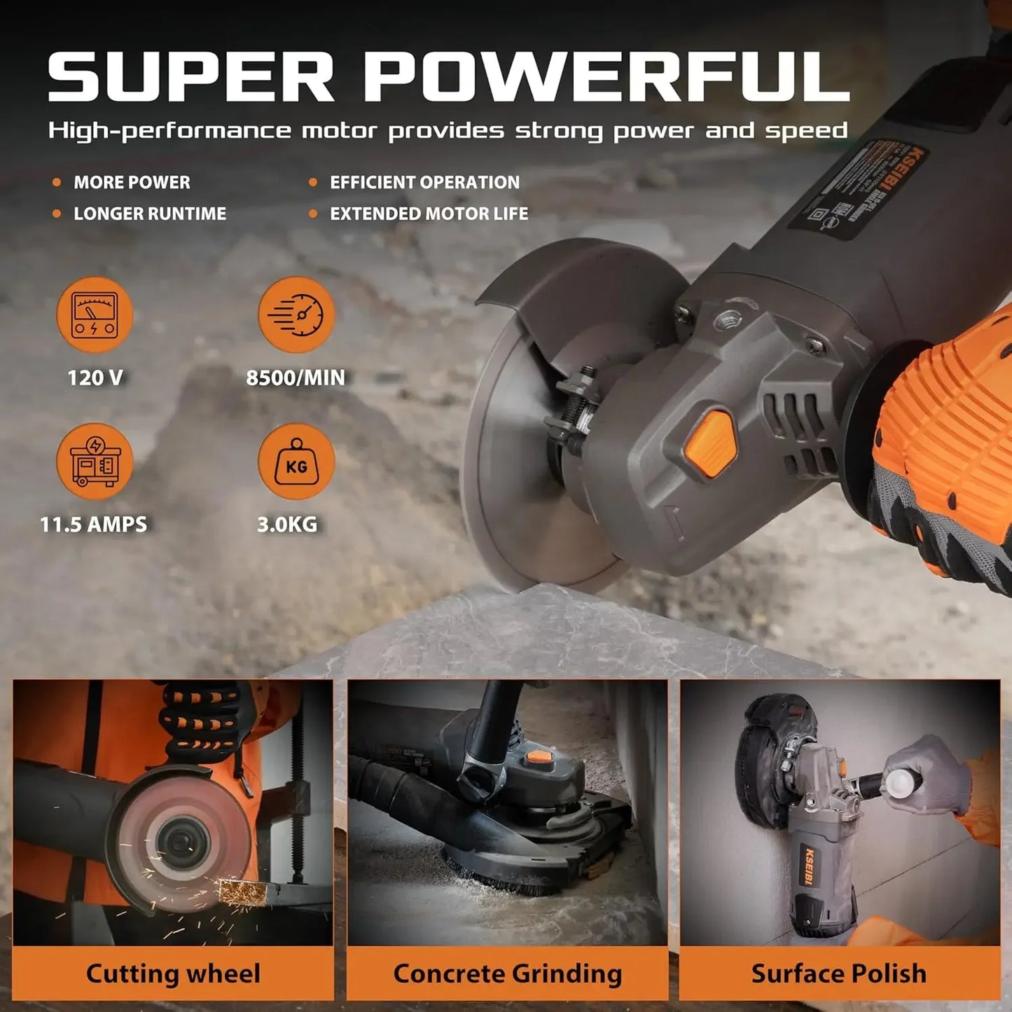 Concrete Angle Grinder Machine 5-Inch, Metal Grinding Tools 11.5Amps (1400 watt) with Safety Guard, Diamond Cup Wheel, Dust Shro