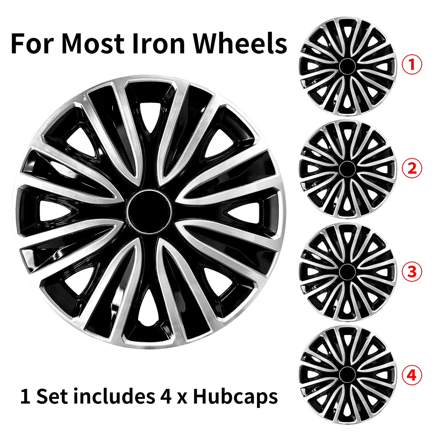 Sports Caps Rim 15inch Hub Cover for Iron Rim Wheel Cover Set of 4 Steel Replacement Plastic Hubcap for R15 Tire Car Accessories