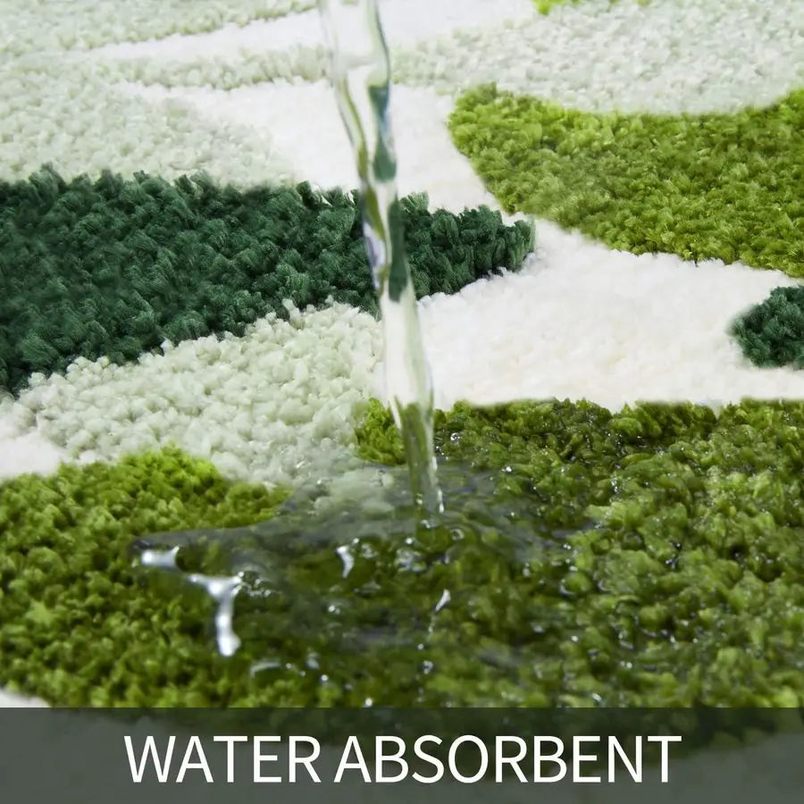 Green Bathroom Rug Set 2 Piece, NonSlip Strong Water Absorbent Plush Microfiber Bath Mat Rug Set, Machine Washable Bathroom Floo