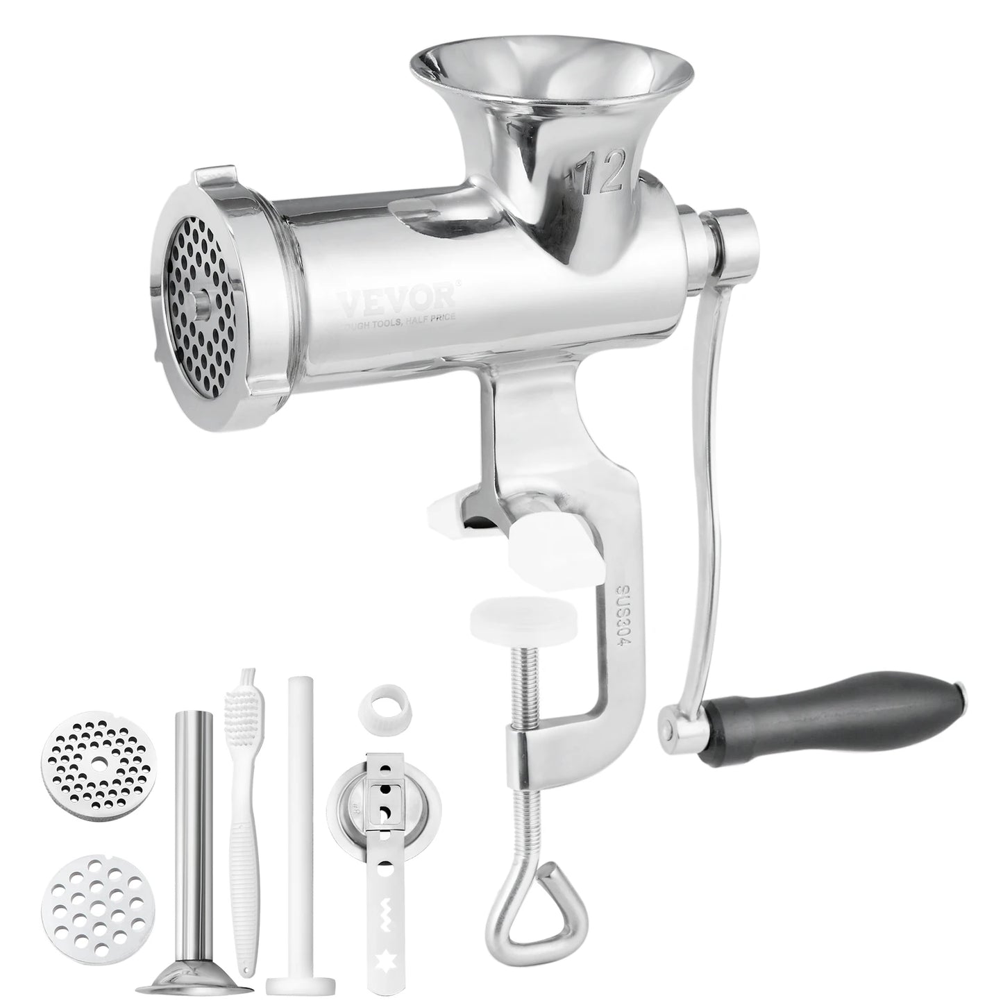 SucceBuy Manual Meat Grinder 304 Stainless Steel Hand Meat Grinder with Steel Table Clamp Meat Mincer Sausage Maker